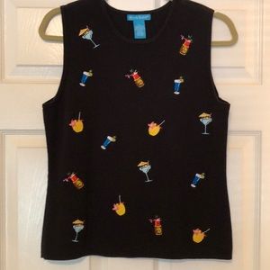 Sz L Cotton Knit “Cocktails” Sleeveless Top